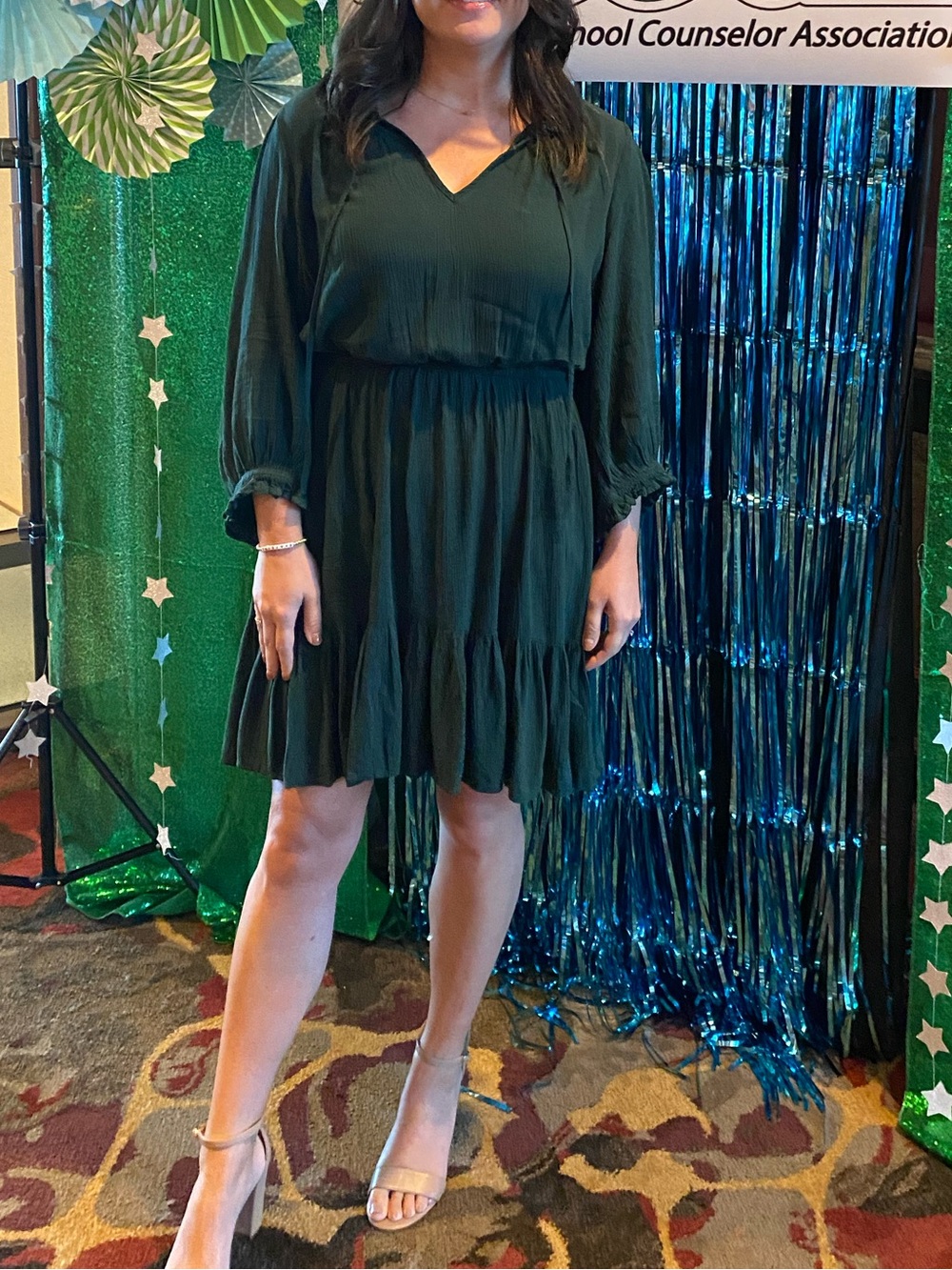 Dark Green Long Sleeve Tiered Mini Dress